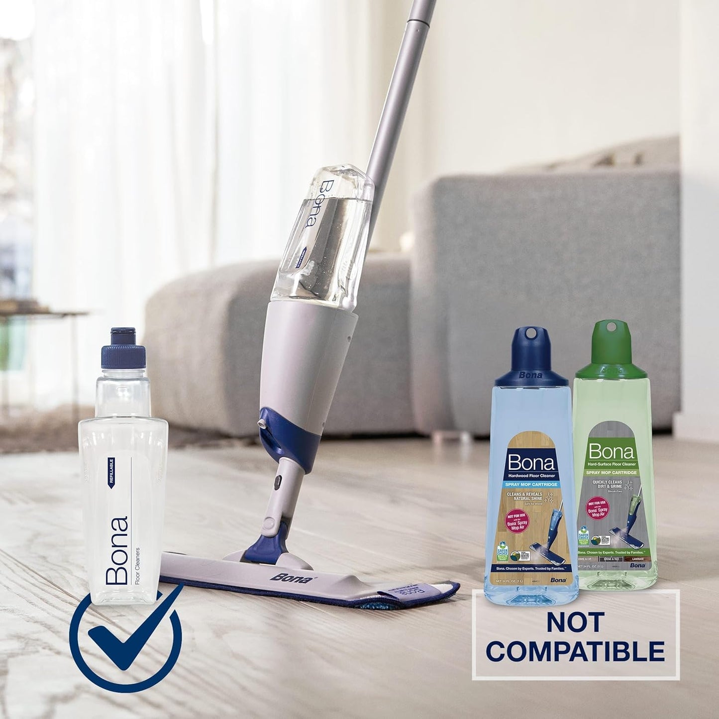 Bona Multi-Surface Floor Cleaner Concentrate - 1 fl oz - 4-Pack - Residue-Free Floor Cleaning Solution for Bona Spray Mop and Spray Bottle Refill - For Stone, Tile, Laminate, and Vinyl Floors
