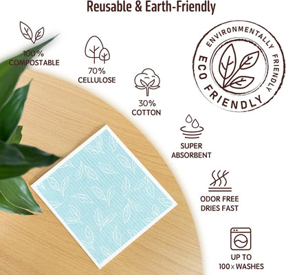 Swedish Dishcloths for Kitchen, Swedish Dish Cloths 5 Pack, Super Absorbent Reusable Paper Towels Washable, Biodegradable, Quick Drying, Dishwasher Safe