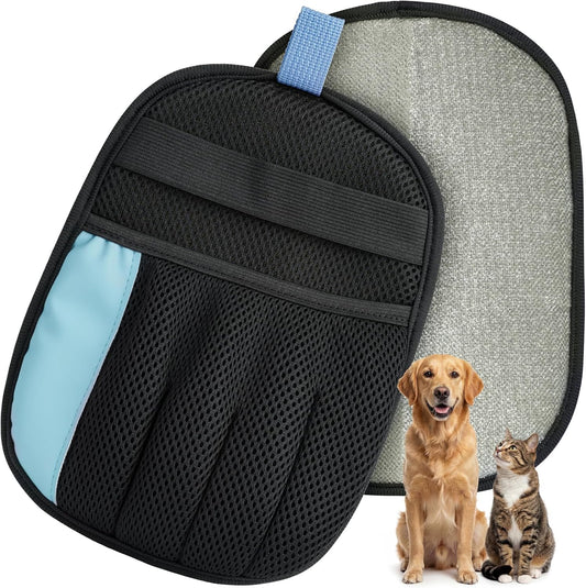 Rivalran Pet Hair Remover Glove for Dog & Cat, Reusable Electrostatic Magic Brush, Five-Finger Hair Removal Mitt for Cleaning Clothing, Bed, Couch, Carpet, and Car Seat Blue