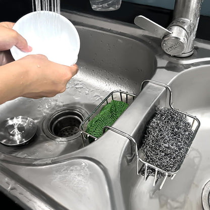 BuleVina Stainless Steel Sponge Holder for Kitchen Sink - Never Rust Hanging Saddle Double for Soap Kitchen Sink Caddy 2.2 inch, Rustproof Organizer for Dishwashing and Brush Drying