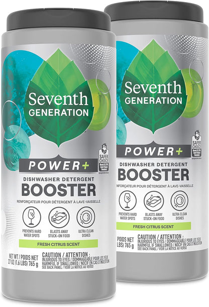Seventh Generation Power+ Dishwasher Detergent Booster Powder, Blasts Away Stuck-On Food, Fresh Citrus Scent, 27 Oz