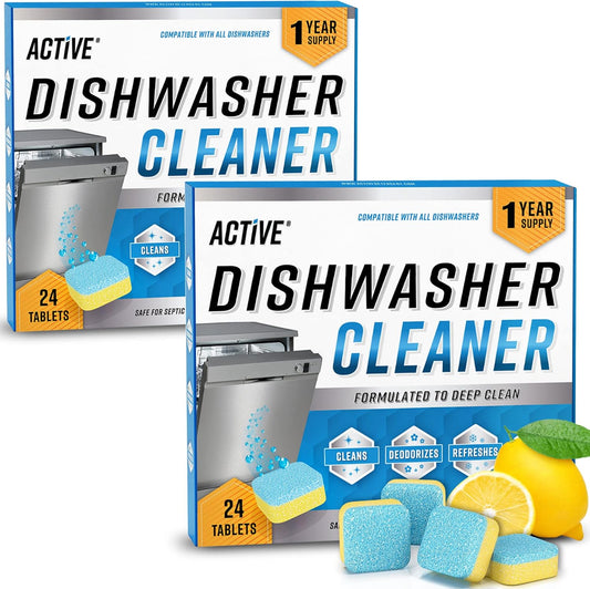 Dishwasher Cleaner And Deodorizer Tablets - 24 Pack Deep Cleaning Descaler Pods for Dish Washer Machine, Heavy Duty, Septic Safe, Natural Limescale Remover, Calcium, Odor, Smell - 12 Month Supply