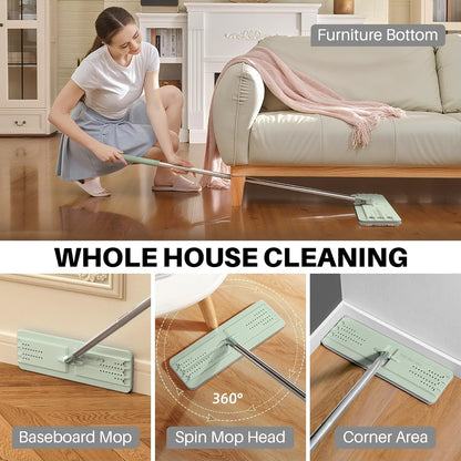 JOYMOOP Flat Mops, Microfiber Mop for Floor Cleaning and Wall Cleaner, 50" Mop Handle with Flexible 13" Flat Head with a Microfiber Mop Pad - White