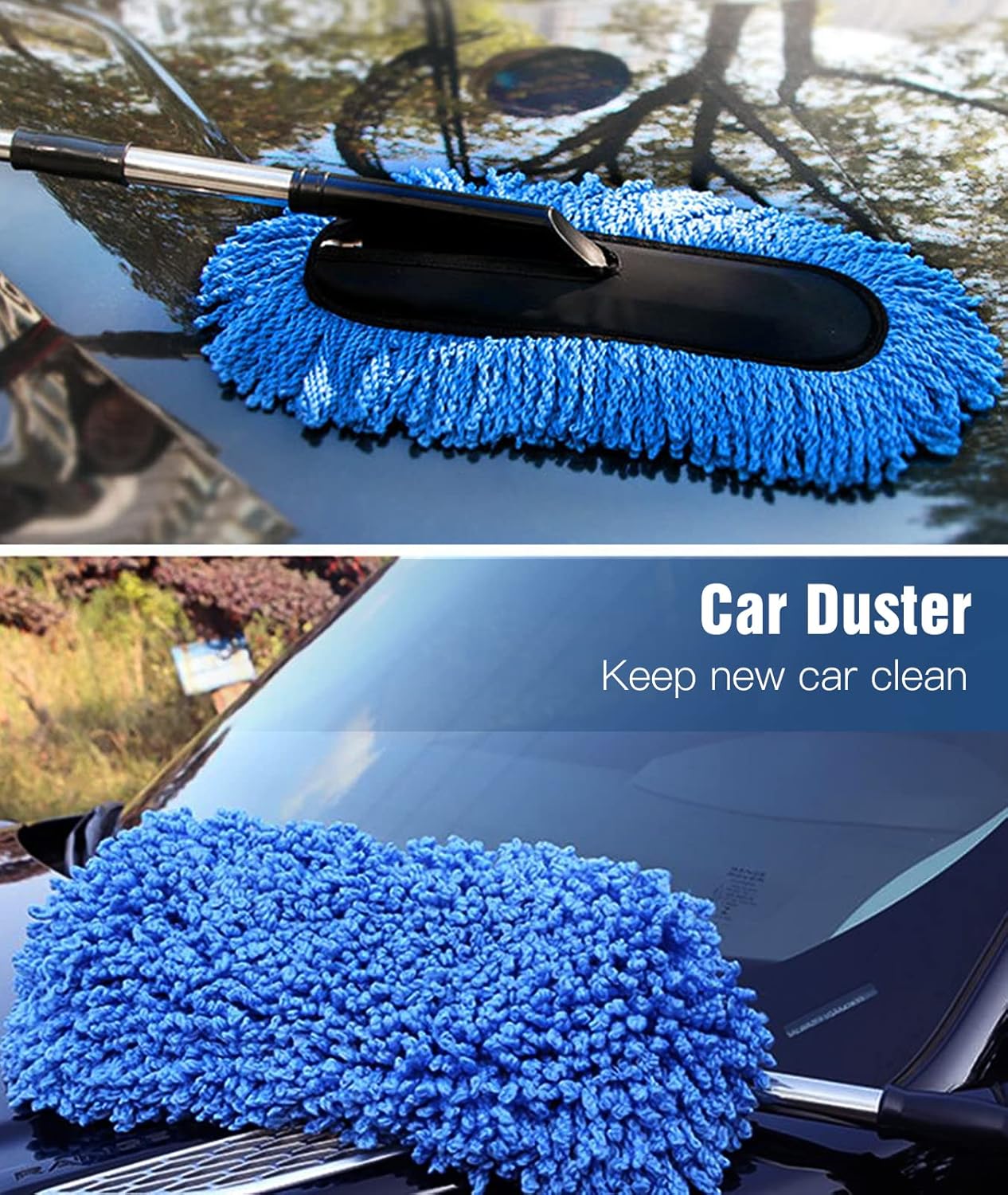 YeewayVeh Car Duster Exterior Scratch Free Microfiber Car Cleaning Brush, Extendable Handle Pollen and Dust Brush for Truck, SUV, Vehicles and Home Cleaning, Gray and Red