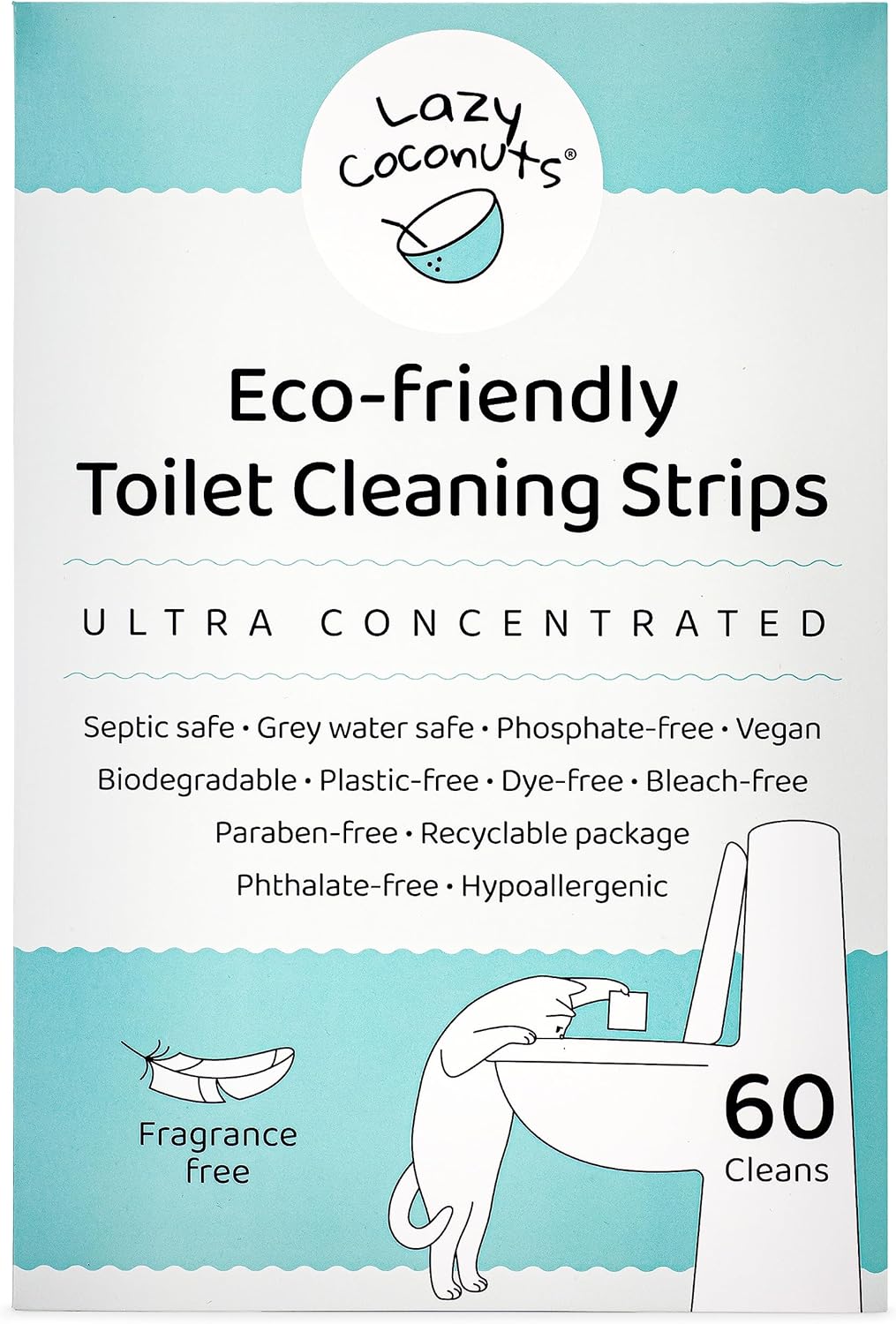 Lazy Coconuts Toilet Bowl Cleaner Strips - 60 Cleans, Plastic-free, Dye-free, With Lemon Essential Oil