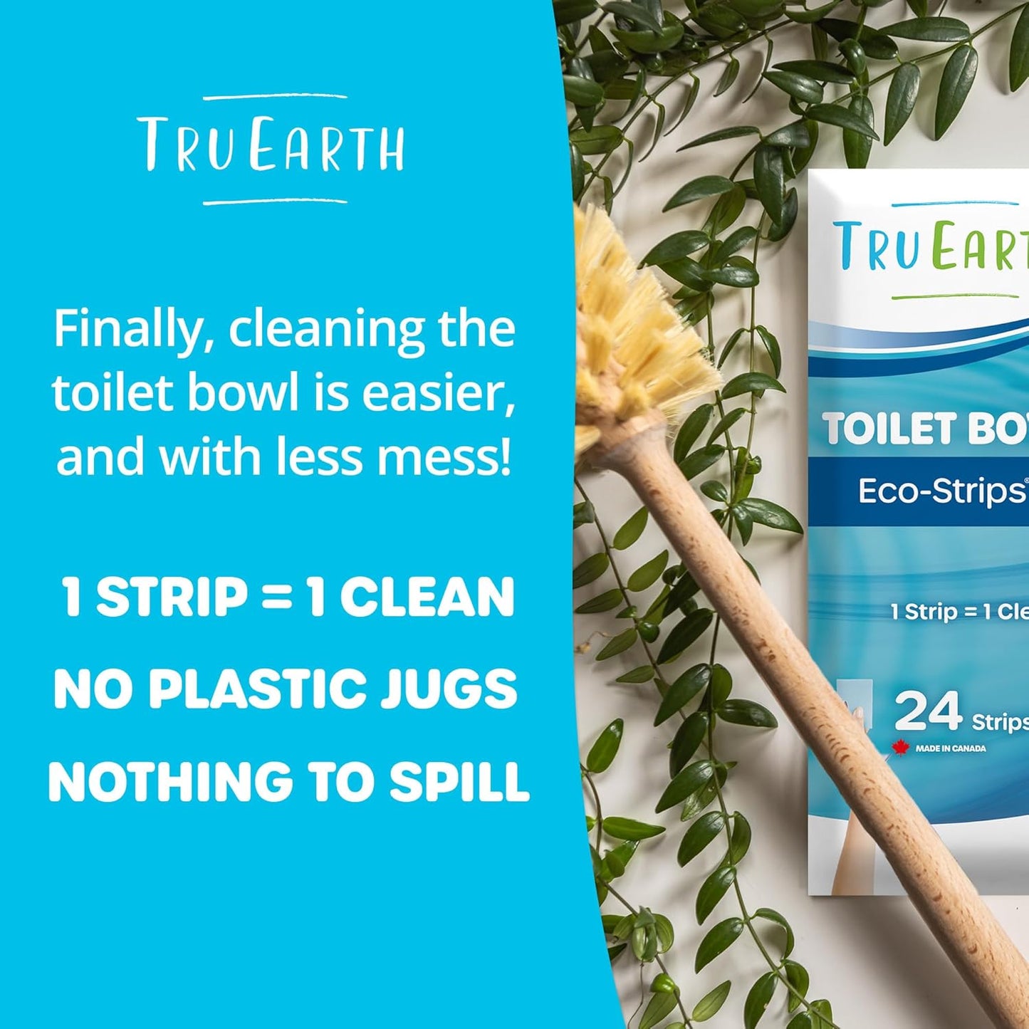 Tru Earth Toilet Bowl Cleaner Eco-Strips | Plastic Jug-Free, Septic-Safe For Cleaning | Easy to Use | 48 Strips