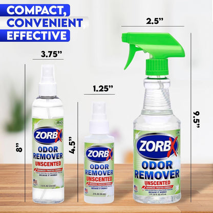 ZORBX Unscented Odor Eliminator for Strong Odor 2 Fl Oz Pack of 5 - Used in Hospitals & Healthcare Facilities - Advanced Formula, Fast-Acting Odor Remover Spray for Dog, Cat, House & Carpet