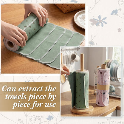 Redbaker 50 Pcs Reusable Paper Towels Paperless Reusable Cotton Cloths Toilet Absorbent Washable Paper Towels with Roll Kitchen Dishcloth for Kitchen Paperless Dishcloths(Stripe)
