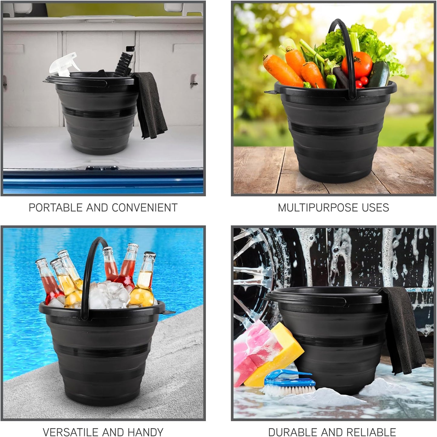 SIMPLEMADE Collapsible Bucket Cleaning Set - Includes 2 Foldable Buckets, Spray Bottle, Rag, Scrubbing Brush and Sponge - Holds Up to 10 liters, Easy Storage, All-Purpose Cleaning Solution