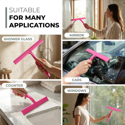 GÜTEWERK Silicone Shower Squeegee for Glass Doors & Mirrors with Stainless Steel Core, Streak-Free & No-Squeak Window Cleaning, 3-in-1 No-Drill Mount (Hook/Suction/Adhesive), Black, 9''