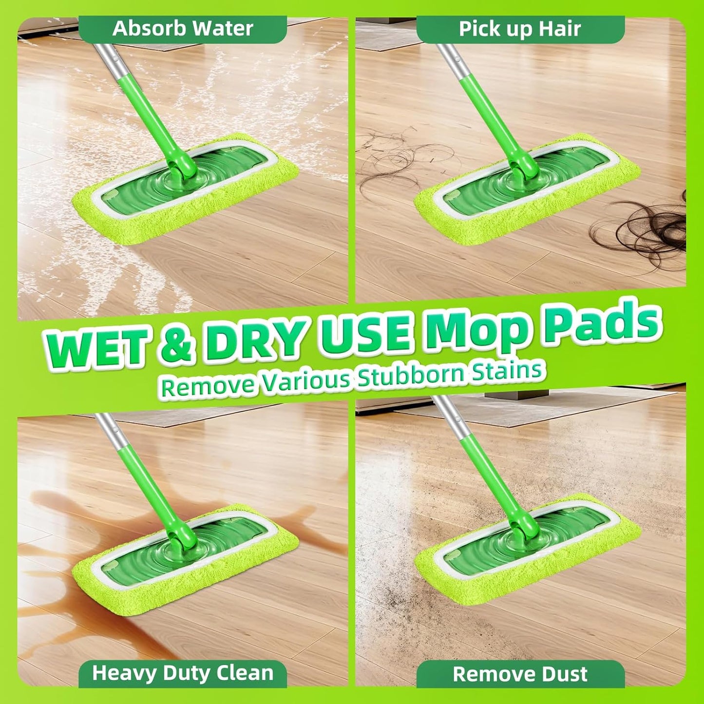 Reusable Mop Pads Compatible with Swiffer Sweeper Mop, Microfiber Dry Sweeping Cloths & Machine Washable Wet Pads Refill for Use on All Sealed Floors - Stone, Hardwood, Laminate & Tile (6 Blue)