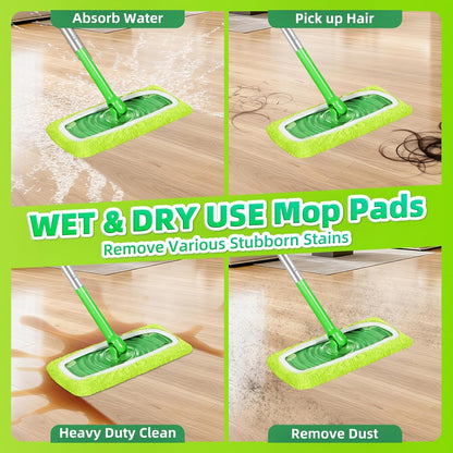 Reusable Mop Pads Compatible with Swiffer Sweeper Mop, Microfiber Dry Sweeping Cloths & Machine Washable Wet Pads Refill for Use on All Sealed Floors - Stone, Hardwood, Laminate & Tile (6 Blue)