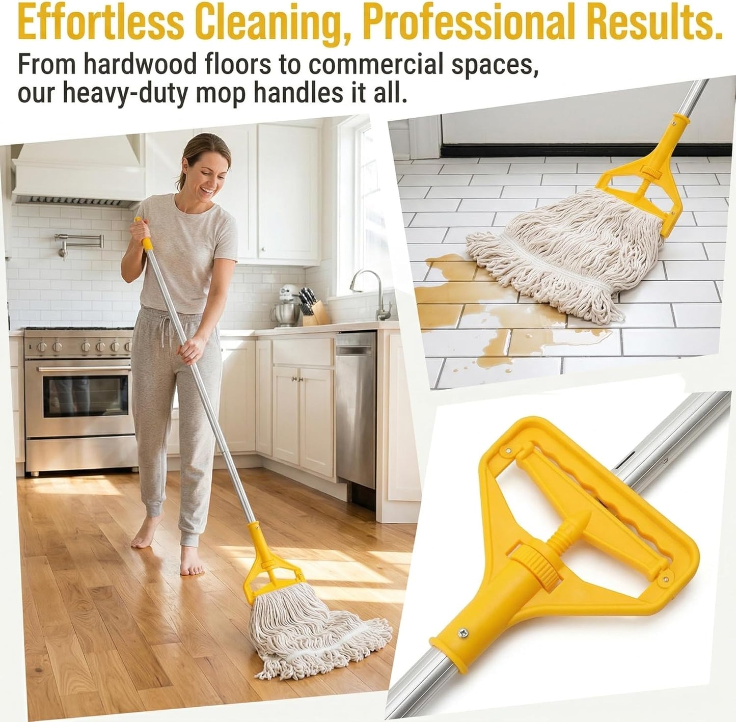 Yesland Commercial Mop with 2 Mop Heads, Industrial Cotton Mops with 61inch Long Handle, Heavy Duty Looped-End String Wet Mops for Cleaning Office Garage Hardwood Warehouse Factory Mall Deck