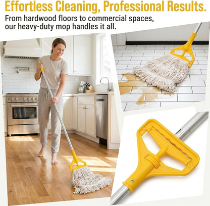 Yesland Commercial Mop with 2 Mop Heads, Industrial Cotton Mops with 61inch Long Handle, Heavy Duty Looped-End String Wet Mops for Cleaning Office Garage Hardwood Warehouse Factory Mall Deck