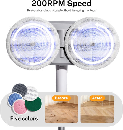 220 RPM Cordless Electric Spin Mop - Lightweight Powerful Cleaner for Hardwood, Tile, Laminate & Vinyl Floors with 6 Washable Pads