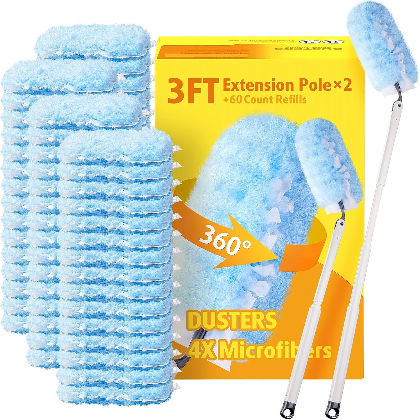 6 ft Extendable Duster Handle with 20 Refills, Compatible with Swiffer, Disposable Microfiber Dusting Pads for Home Cleaning, Ceiling, Fan, Window, Hard-to-Reach Areas