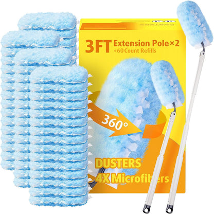 6 ft Extendable Duster Handle with 20 Refills, Compatible with Swiffer, Disposable Microfiber Dusting Pads for Home Cleaning, Ceiling, Fan, Window, Hard-to-Reach Areas