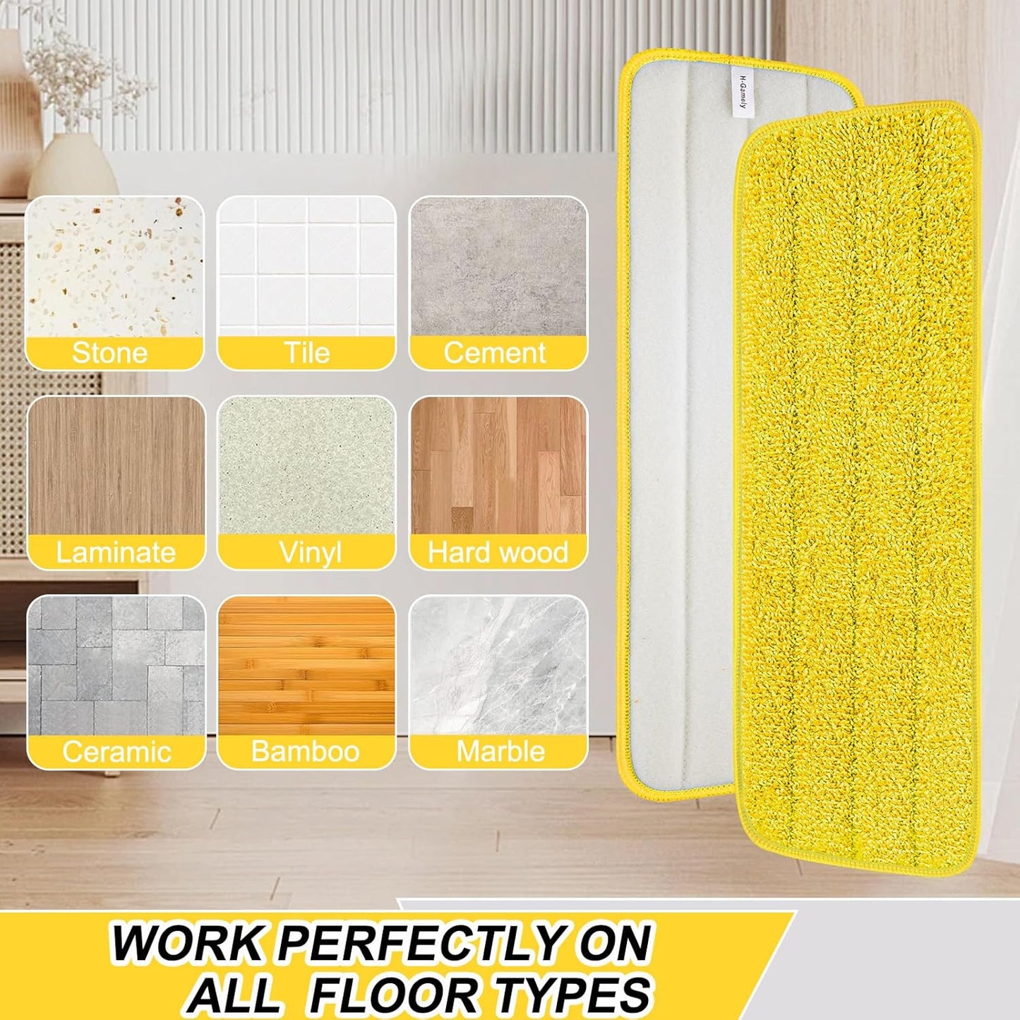 16.5 Inch Reusable Mop Pads Microfiber Spray Mop Replacement Heads for Wet/Dry Mops Compatible with Bona Floor Care System (6 Pack)