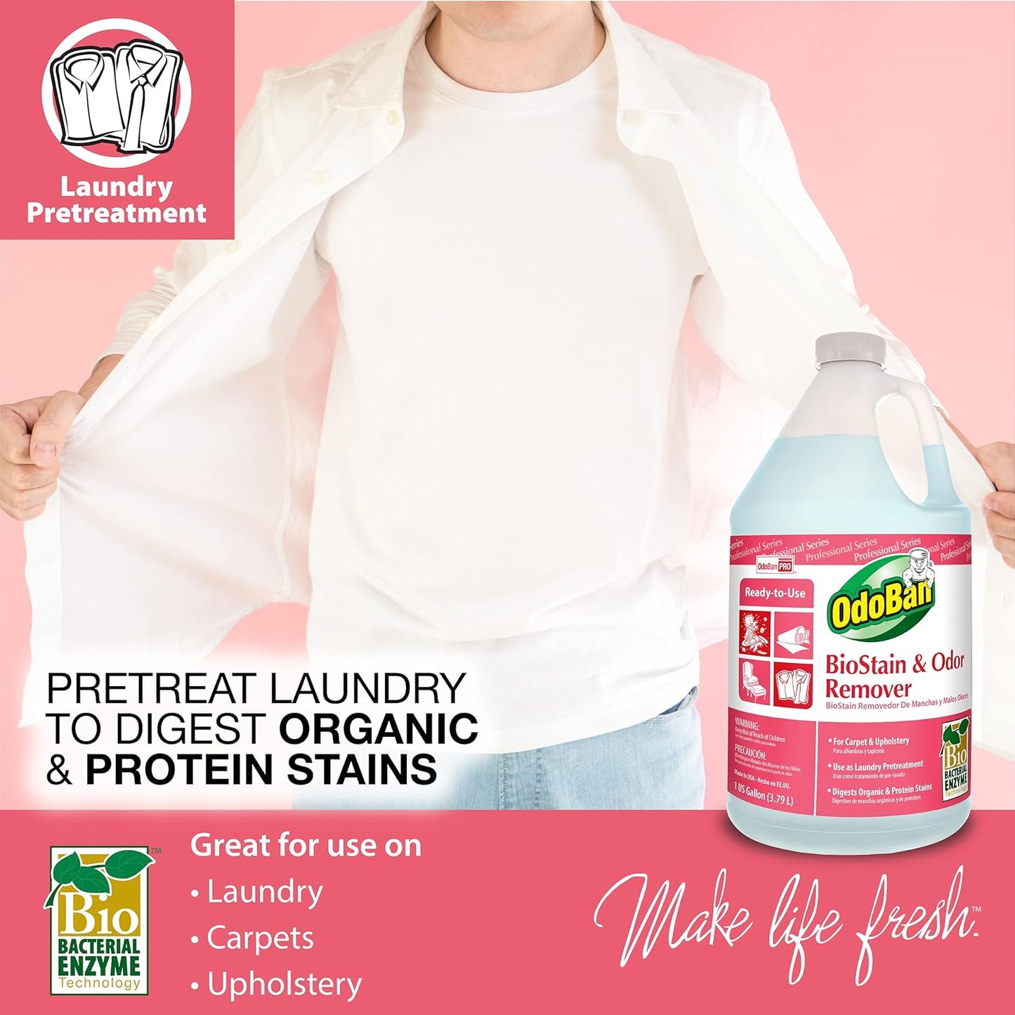OdoBan Professional Cleaning and Odor Control Solutions, Ready-to-Use Biostain and Odor Remover, Made in the USA, 32 oz Spray Bottle and 1 Gallon