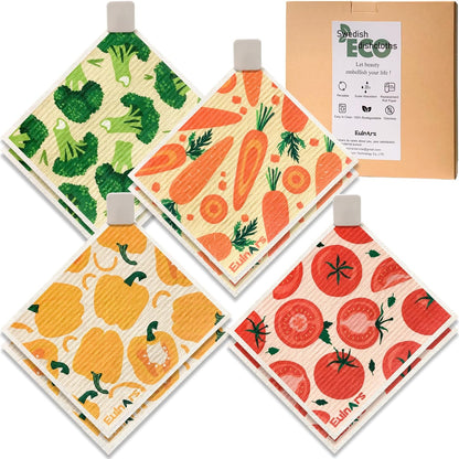 Eulnars Swedish Dishcloths for Kitchen, 8 Pack Reusable Paper Towels with Clips, Non-Scratch Swedish Kitchen Towels, Super Absorbent Cellulose Sponge Cloths, Dishwasher Safe, No Odor