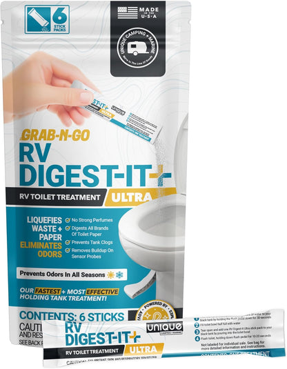 Unique RV Digest-It Plus RV Tank Treatment Pods – 16 Treatments, Breaks Down Waste & Toilet Paper + Eliminates Odors at Source, RV Black Tank Treatment