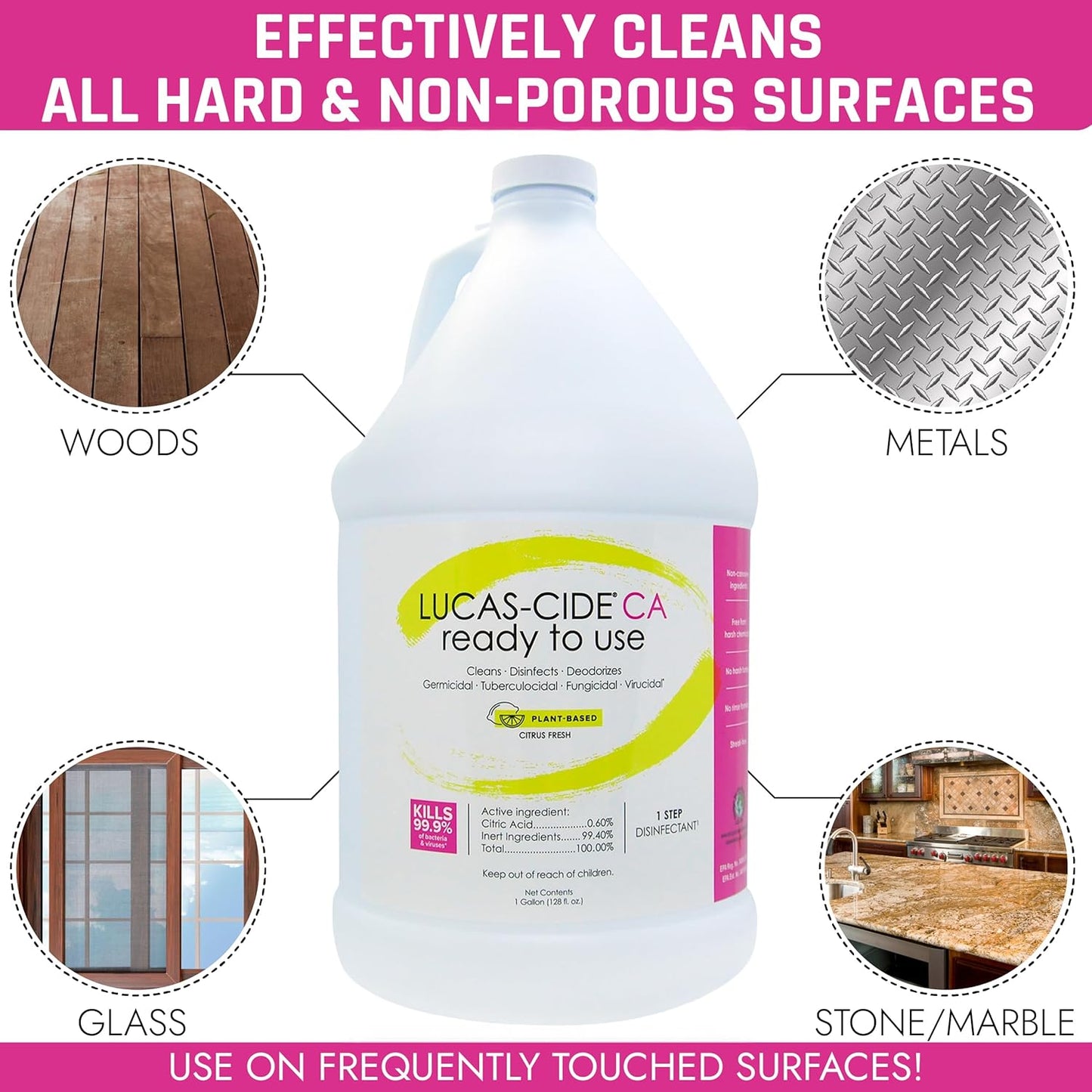 LUCAS-CIDE Ready To Use All Purpose Cleaner - Home Essentials Cleaning Supplies For Everyday Hygiene - Fresh Citrus Scented Disinfecting Spray Bathroom Cleaner, Glass Cleaner, Floor Cleaner, etc.