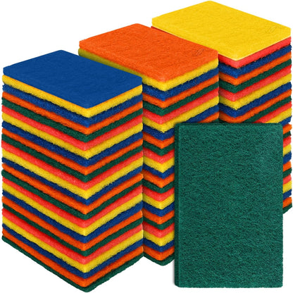 Hoolerry 100 Pcs Heavy Duty Scouring Pads Non Scratch Household Scrub Pads for Cleaning Reusable Pan Scrubber Anti Grease Scrubbing Pads for Dish Kitchen Metal Grills, 4.3 x 3 x 0.3 in (Green)