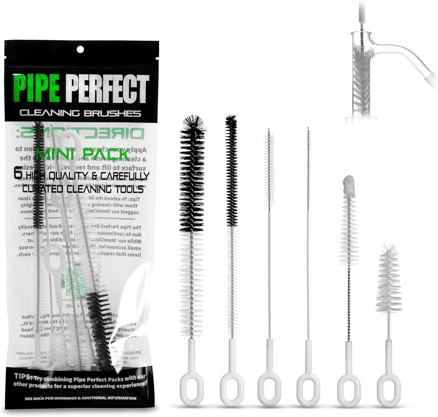 Pipe Perfect Original Cleaning Brush Set – Multi-Size Detail Brushes for Glass, Bottle, Tube & Narrow Openings | Deep Cleaning Kit for Hard-to-Reach Areas | Durable Reusable (Original Pack)