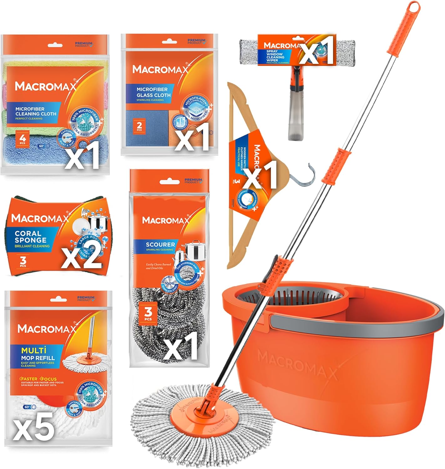 Cleaning Supplies Bundle Flat Mop Bucket Set Home Cleaning Kit Microfiber Cloth Sponge Household Set
