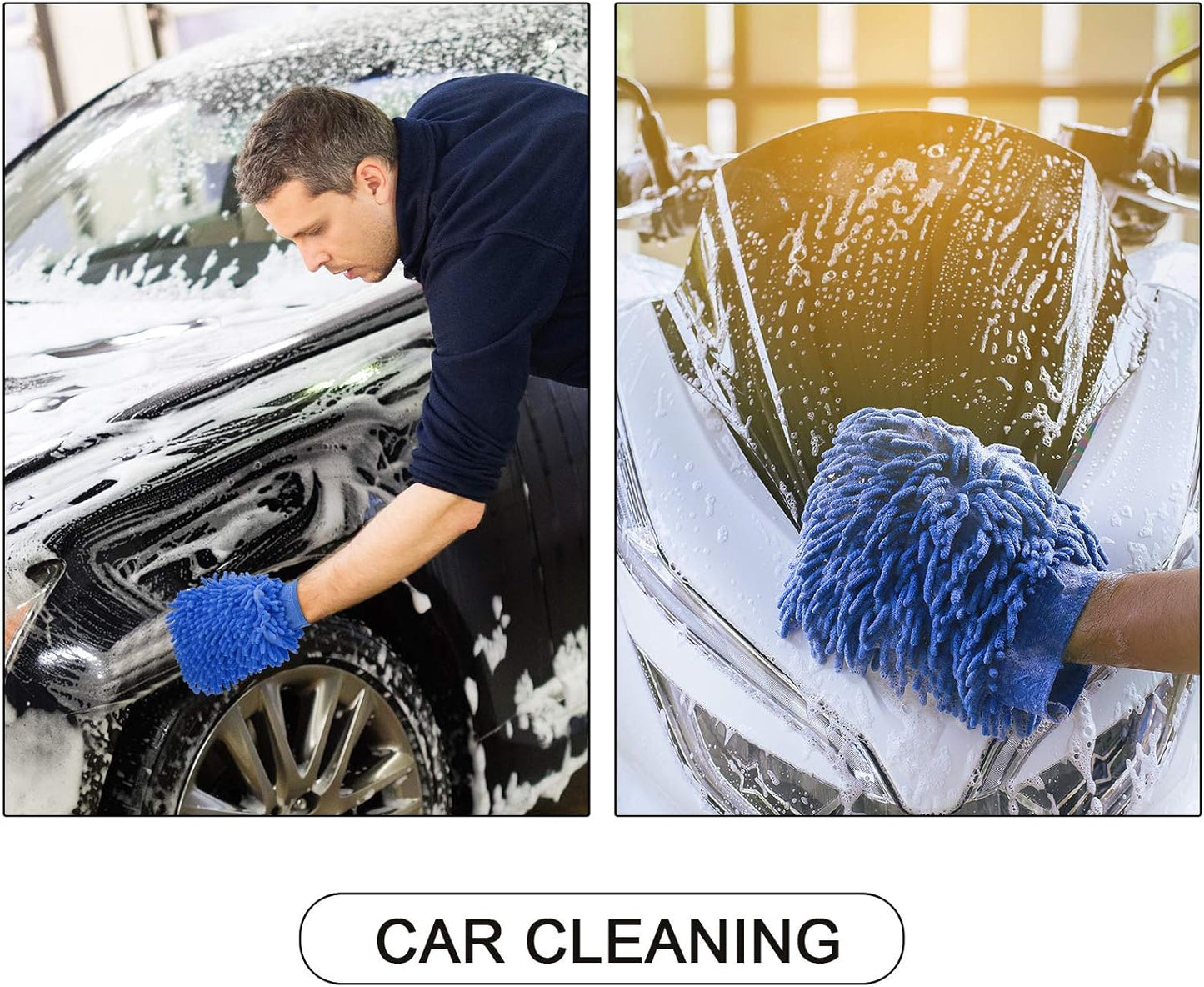 BBTO 5 Pack Car Wash Mitts Scratch Free Premium Chenille Microfiber Mitts 6" x 9" Double Sided Lint-Free Car Wash Gloves for Trucks, SUVs, Motorcycles, and More