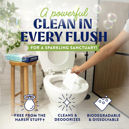 Cleancult Toilet Bowl Cleaner Sheets - Dissolvable, Septic Safe, Effective Cleaning, Removes Stains & Rings, Cleans & Deodorizes - 32 Uses - Fresh Lemon Scent - Plastic-Free Packaging
