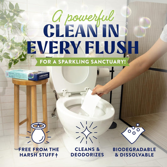 Cleancult Toilet Bowl Cleaner Sheets - Dissolvable, Septic Safe, Effective Cleaning, Removes Stains & Rings, Cleans & Deodorizes - 32 Uses - Fresh Lemon Scent - Plastic-Free Packaging