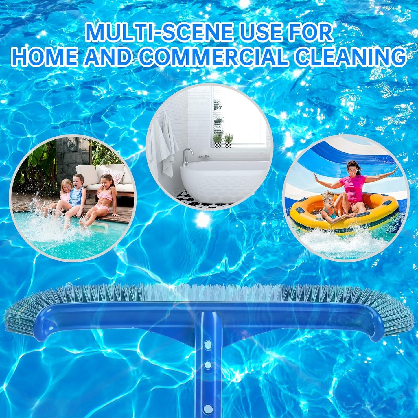 Pool Brush Head | 18" Heavy Duty Floor Brush | Stainless Steel Brush | Metal Pool Scrubber Brush | Wire Bristles & Aluminium Back for Sweep Calcium Buildup, Rust Stains on Concrete