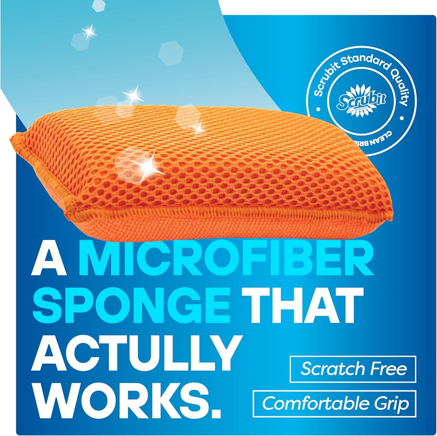 SCRUBIT Reusable Sponges for Dishes - 12 Pack Microfiber Sponges Kitchen Dish Scrubber, Machine Washable & Non-Scratch Scrubbers (Blue)