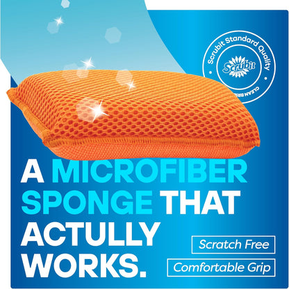 SCRUBIT Reusable Sponges for Dishes - 12 Pack Microfiber Sponges Kitchen Dish Scrubber, Machine Washable & Non-Scratch Scrubbers (Blue)