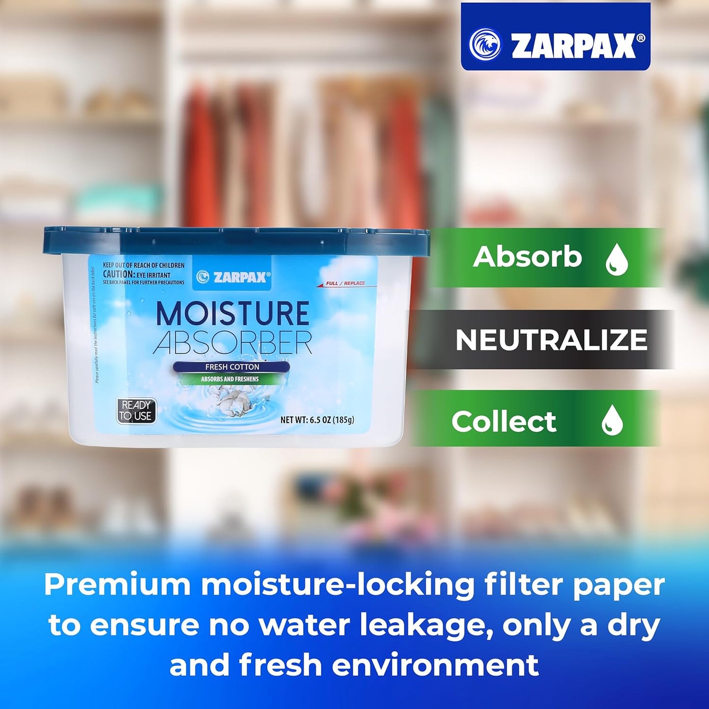 ZARPAX Moisture Absorber Activated Charcoal 10.5 oz/300g | Removes Moisture, Damp, Humidity & Odors | Odor Absorber | Moisture Trap for Bathroom, Closet, Kitchen & Small Spaces | Set of 6