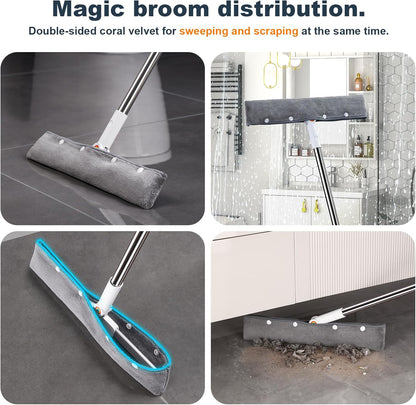 JOYBOS Rubber Floor Squeegee for Smooth Surface Concrete Floor, Tile Floor, Heavy Duty Garage Shower Floor Squeegee Broom for Removing Water, Commercial Scrubber Mop with Adjustable Long Handle (XL)