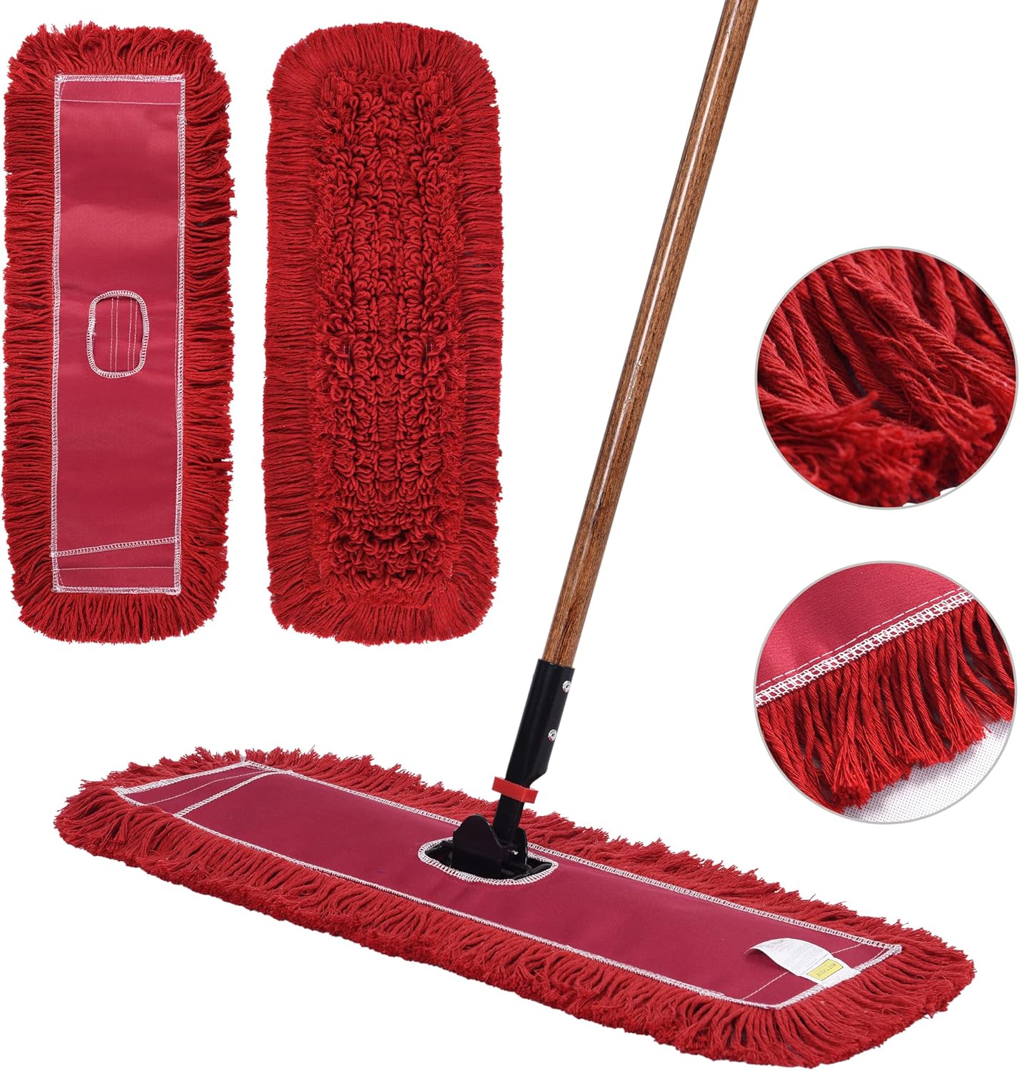 Matthew Cleaning 24'' Industrial Strength Cotton Dust Mop Refill Washable Replacement Heads for Residential & Commercial Use Fit Standard Dust Mop Frames, Hardwood, Laminate, Concrete Floors 3 Pack