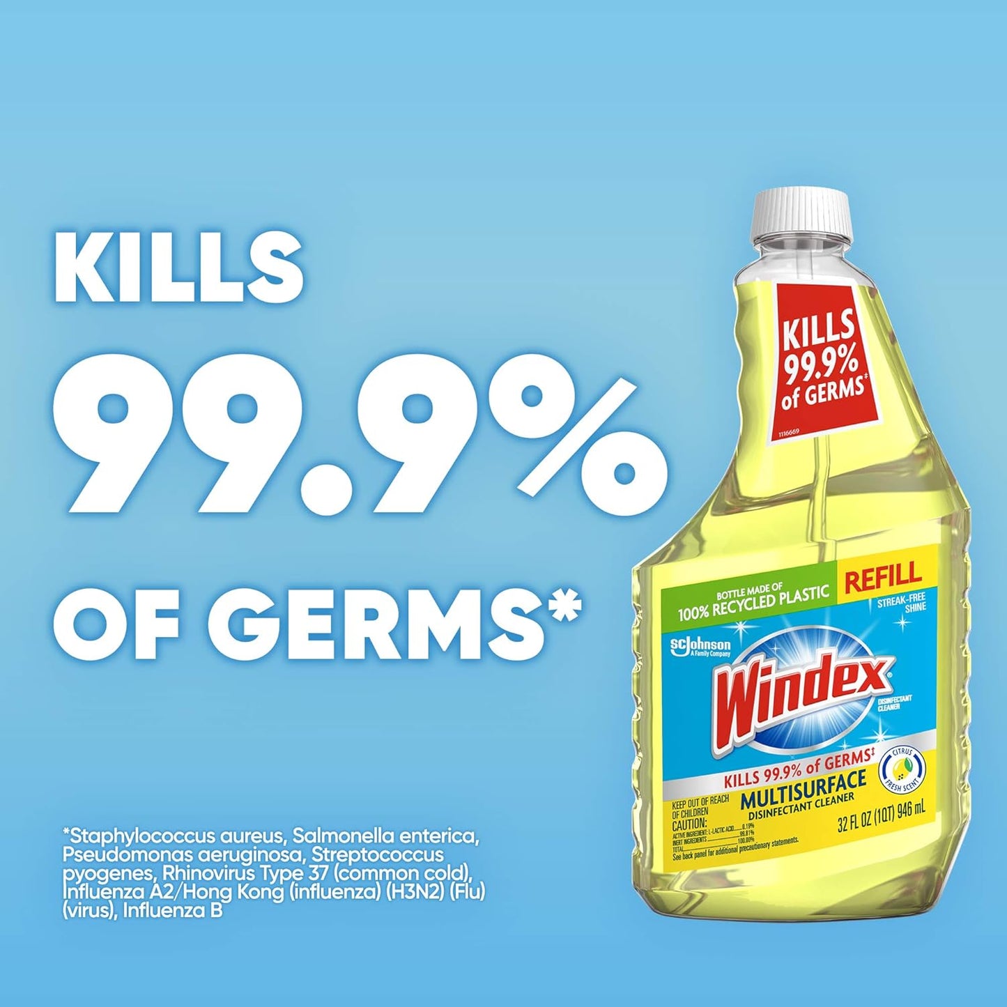 Windex Multipurpose Cleaner Disinfectant Spray Bottle, Packaging Designed to Prevent Leakage and Breaking, Surface Cleaning Spray, Citrus Fresh Scent, 23 Fl Oz