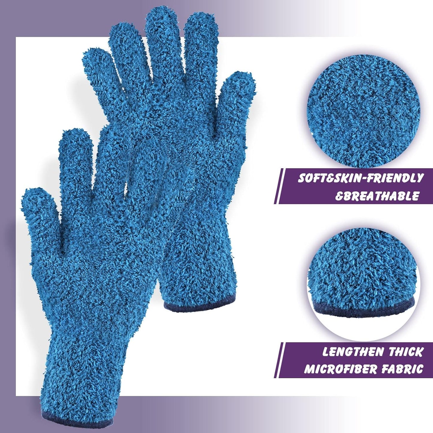 Bencailor 3 Pairs Microfiber Gloves Dusting Cleaning Gloves Plants Gloves Lengthen Thicken Cleaning Gloves Mitt for Blind(Purple, Blue, Rose Red)