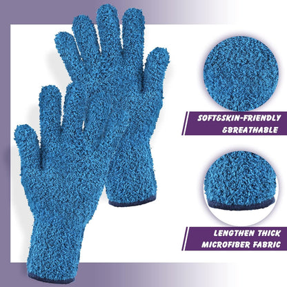 Bencailor 3 Pairs Microfiber Gloves Dusting Cleaning Gloves Plants Gloves Lengthen Thicken Cleaning Gloves Mitt for Blind(Purple, Blue, Rose Red)