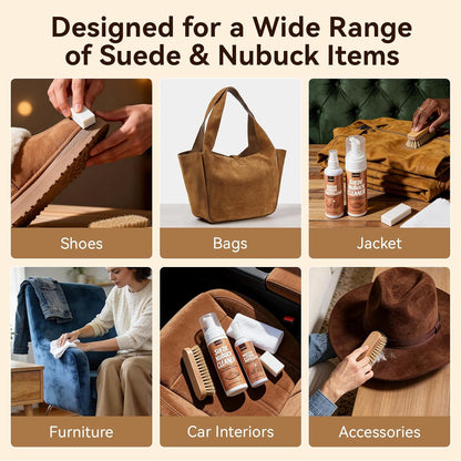 Suede and Nubuck Shoe Cleaner Kit, 5-in-1 Cleaning and Protector Spray with Suede Brush & Eraser, Cloth, Safely Clean, Protect & Restore Shoes, Boots, Uggs, Birkenstock, Jackets, Bags and Car Seats