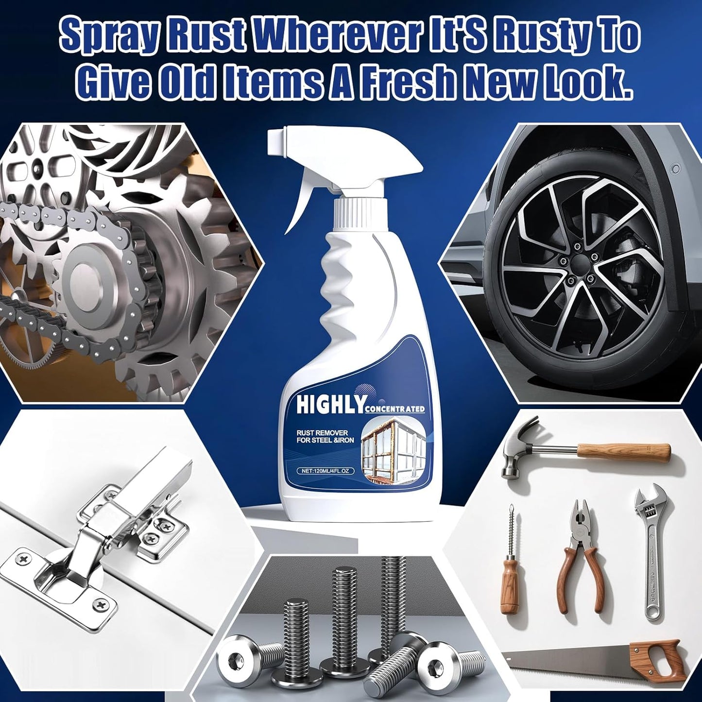 2Pcs Rust Remover Spray for Metal, Powerful Rust Remover Heavy Duty Metal Cleaner for Steel & Iron, Multipurpose Highly Concentrated Steel Rust Remover for Tools, Automotive Parts