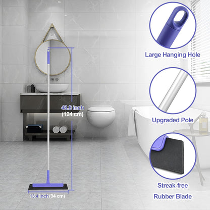 Floor Squeegee with 180° Rotating Head, EVA Foam Blade Squeegee for Floor with Adjustable Aluminum Long Handle, Squeegee Broom for Window Shower Bathroom Garage Tile Pet Hair Cleaning