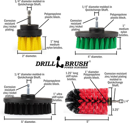 Drillbrush Multi-Surface Drill Brush Attachments Set for Car Interior, Bathroom, Flooring, Counters, Sinks, Siding, Garages, and More - Dishwasher Safe Drill Brush Car Detailing Kit Attachment Set