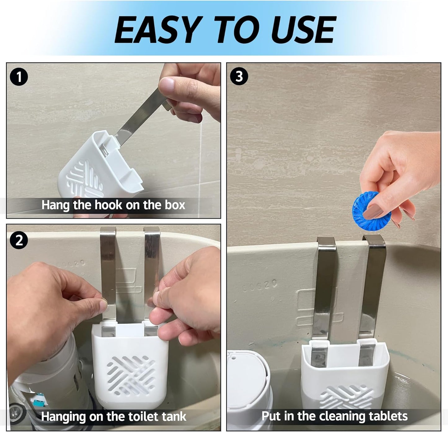 moonoom 2Pcs Toilet Tank Cleaning Tablet Holder,3.7'' x 2.9'' x 0.7'' Toilet Tank Bleach Tablet Bracket, Hanging Toilets Bowl Cleaner Carrier for Preventing Dissolved Residue From Polluting Water Tank