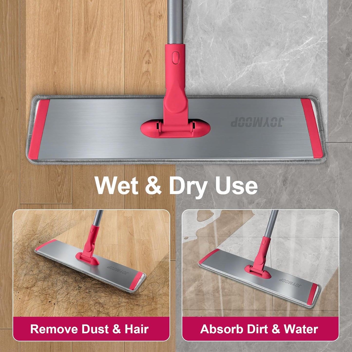 JOYMOOP 18 Inch Dust Mop for Hardwood Floors, Heavy Duty Industrial Wet Dry Mops with Telescopic Handle, Includes 5 Microfiber Mop Pads