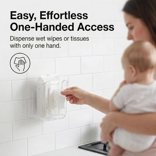 2 Pcs Acrylic Bathroom Wipes Holder, No Punching Wall Mounted Flushable Wipes Dispenser for Bathroom & Kitchen - Clear Wipes Container, Refillable Tissue Box Storage