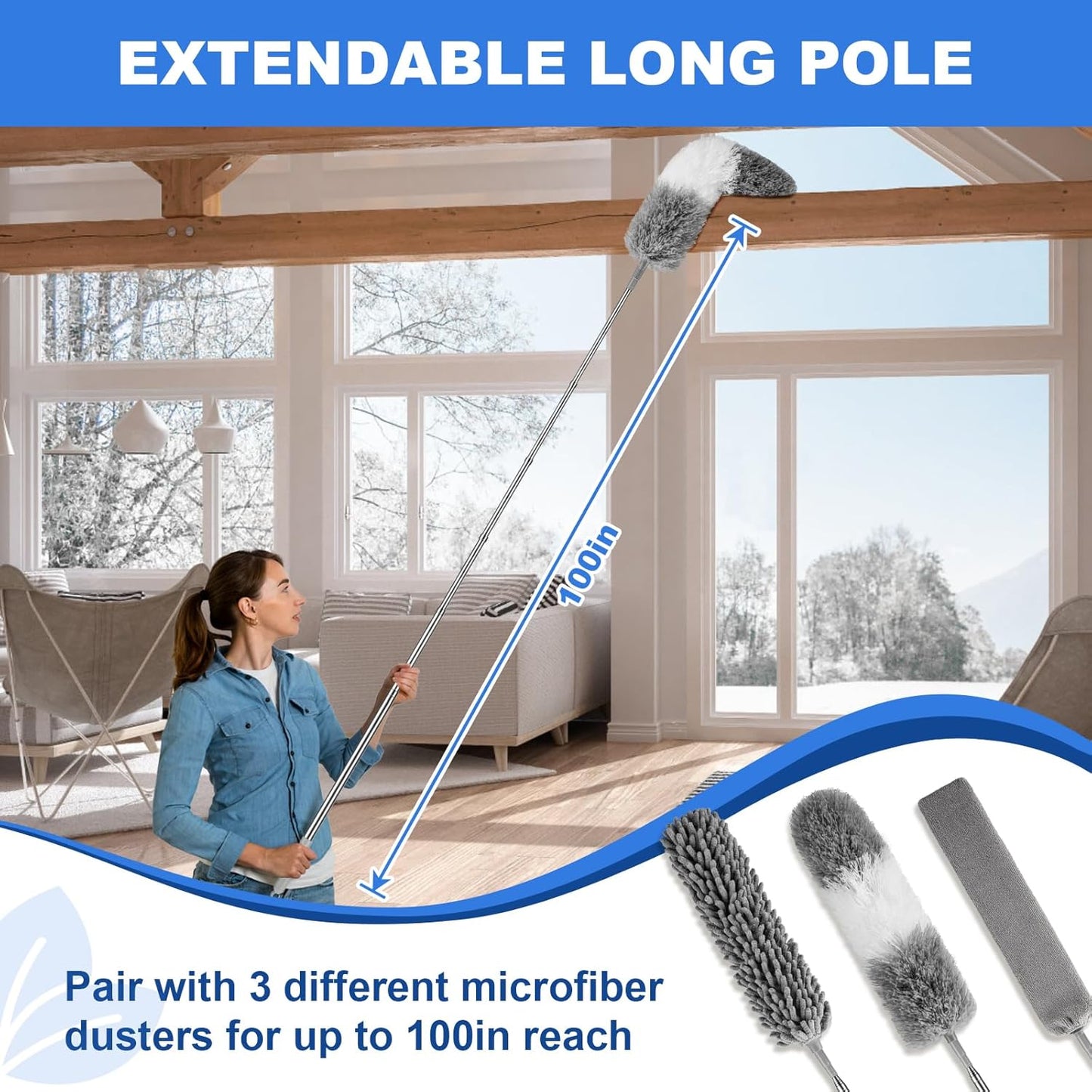 Dusters for Cleaning,Feather Duster with Extension Pole,Ceiling Fan Cleaner Duster,Long Duster Extended Handle,Blind Cleaner Dusting