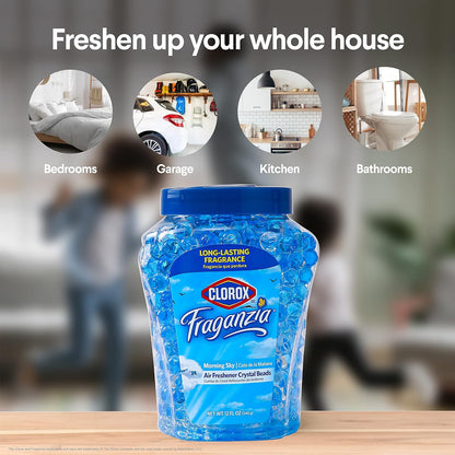 Clorox Fraganzia Crystal Beads Air Freshener, Long Lasting Room Deodorizer and Odor Eliminator Gel Beads to Freshen Home, Car, or Office, Lavender with Eucalyptus Scent, 12 Fl Oz